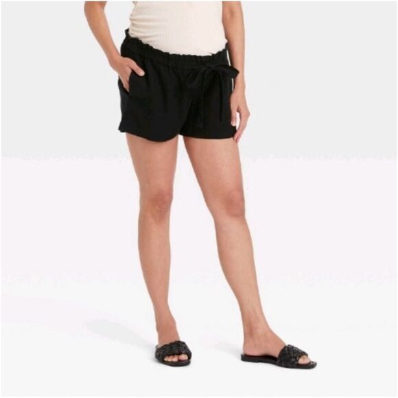 ISABEL MATERNITY Ingrid & Isabel Tie-Front Pull-On Shorts w/ Pockets Black NWT - Picture 1 of 12